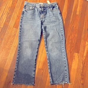 Zara Straight Leg High Rise Jeans Raw Hem